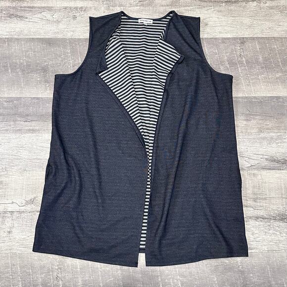 Jones Wear Open Front Cardigan Vest Womens 3X Navy Blue Draped Tunic Pockets - Picture 1 of 6